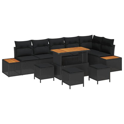 Garten-Sofa-Set mit Kissen 10 pcs Schwarz Poly Rattan