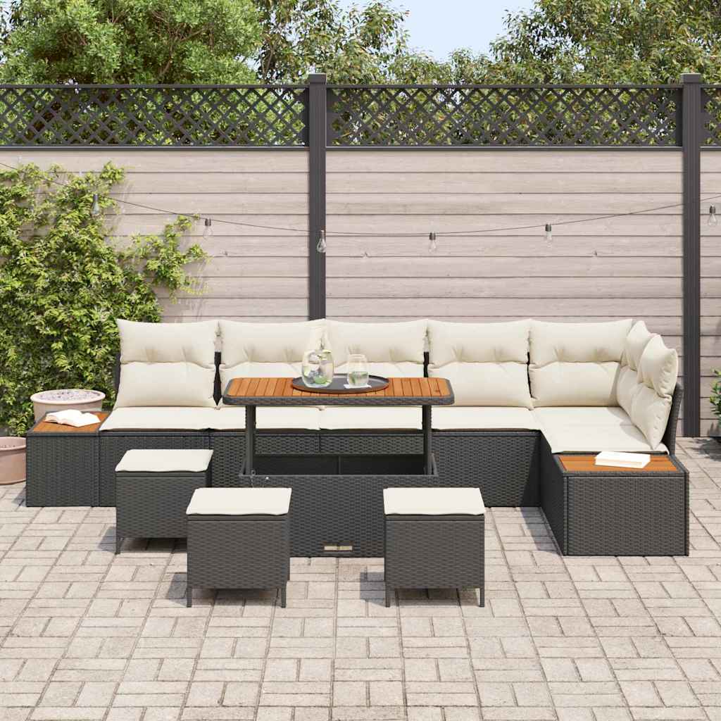Garten-Sofa-Set mit Kissen 10 pcs Schwarz Poly Rattan