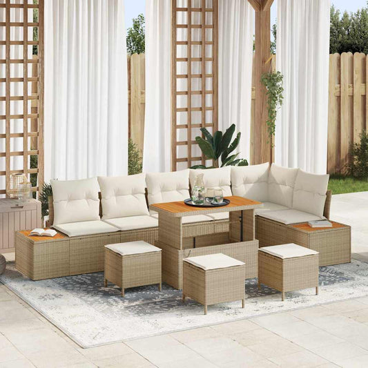 Garten-Sofa-Set mit Kissen 10 pcs Beige Poly Rattan