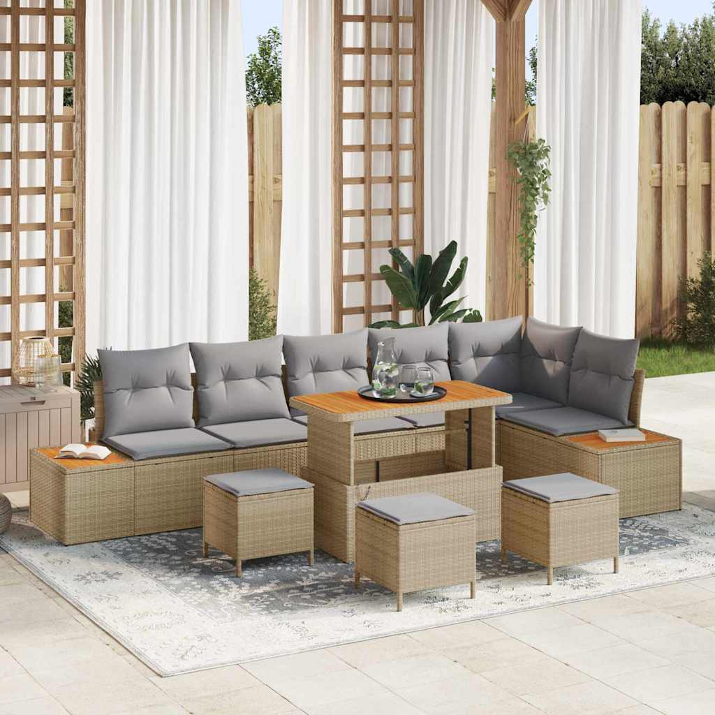 Garten-Sofa-Set mit Kissen 10 pcs Beige Poly Rattan
