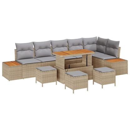 Garten-Sofa-Set mit Kissen 10 pcs Beige Poly Rattan