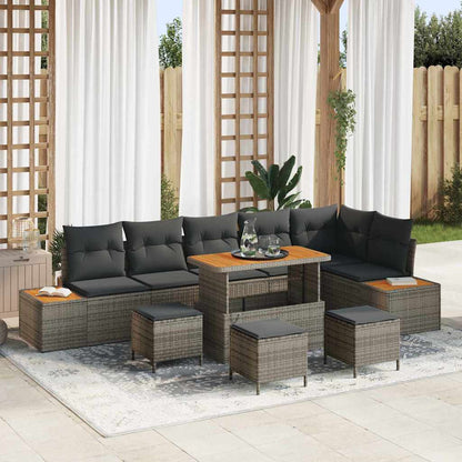 Garten-Sofa-Set mit Kissen 10 pcs Grau Poly Rattan