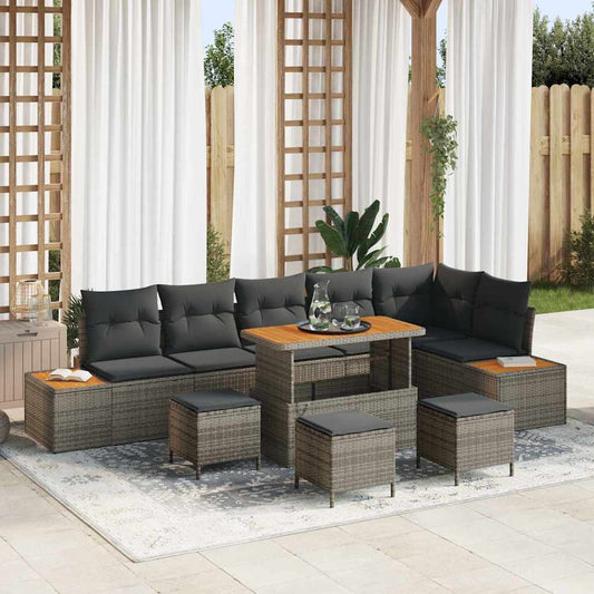 Garten-Sofa-Set mit Kissen 10 pcs Grau Poly Rattan