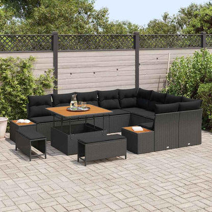 Garten-Sofa-Set mit Kissen 12 pcs Schwarz Poly Rattan