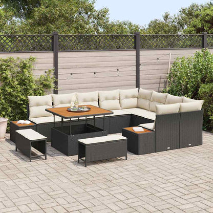 Garten-Sofa-Set mit Kissen 12 pcs Schwarz Poly Rattan