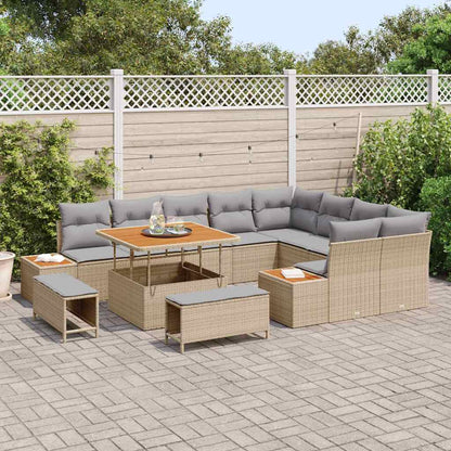 Garten-Sofa-Set mit Kissen 12 pcs Beige Poly Rattan
