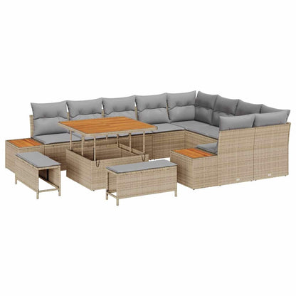 Garten-Sofa-Set mit Kissen 12 pcs Beige Poly Rattan
