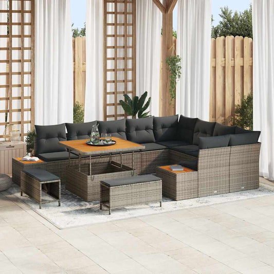Garten-Sofa-Set mit Kissen 12 pcs Grau Poly Rattan