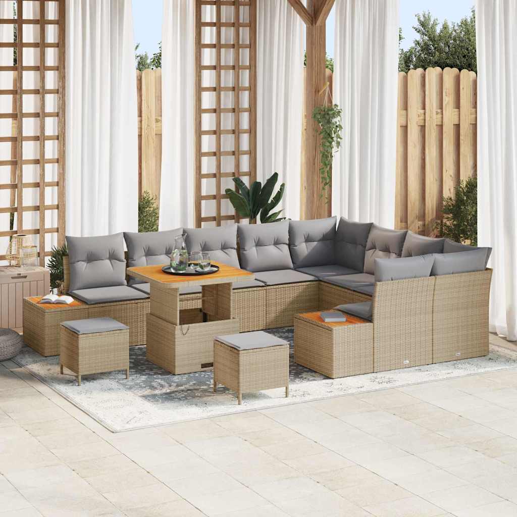 Garten-Sofa-Set mit Kissen 12 pcs Beige Poly Rattan