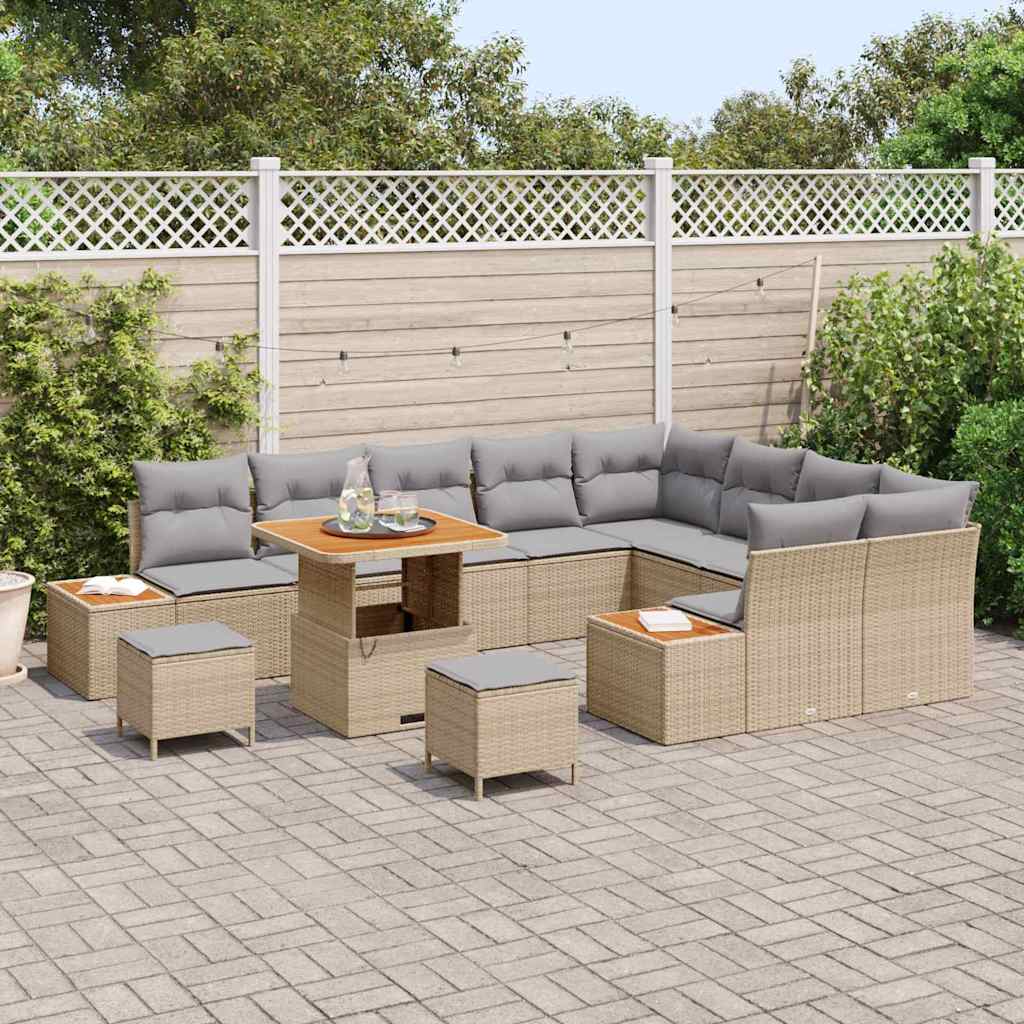 Garten-Sofa-Set mit Kissen 12 pcs Beige Poly Rattan