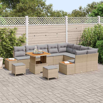 Garten-Sofa-Set mit Kissen 12 pcs Beige Poly Rattan