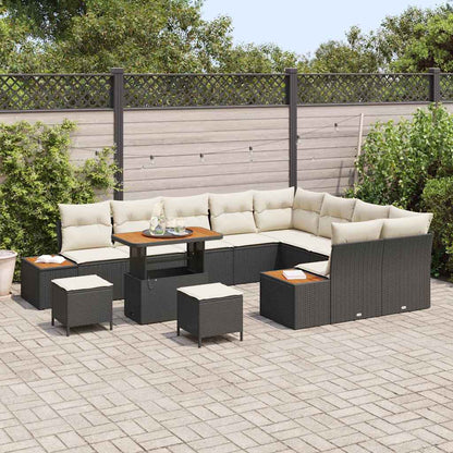 Garten-Sofa-Set mit Kissen 12 pcs Schwarz Poly Rattan