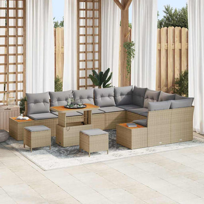 Garten-Sofa-Set mit Kissen 12 pcs Beige Poly Rattan