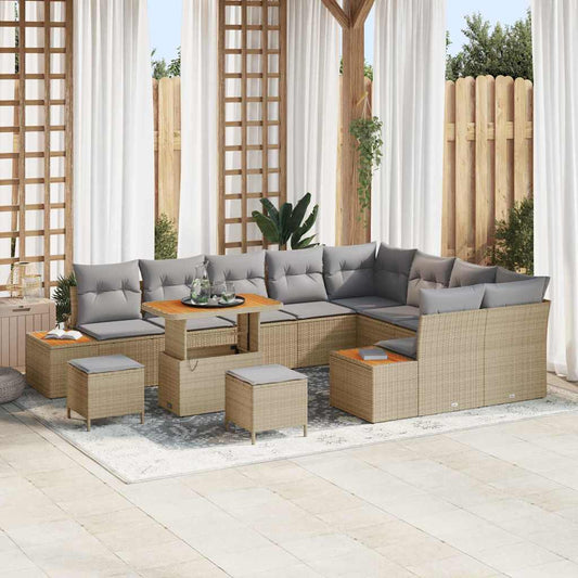 Garten-Sofa-Set mit Kissen 12 pcs Beige Poly Rattan
