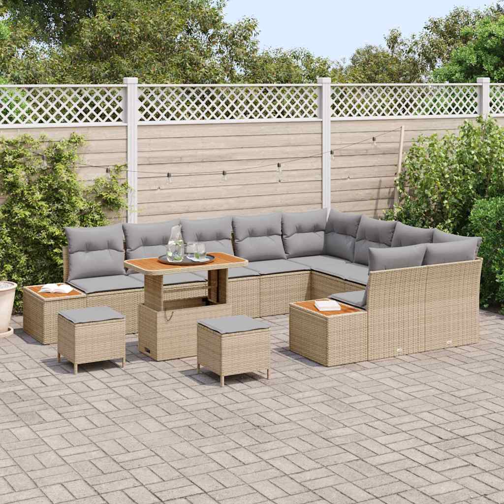 Garten-Sofa-Set mit Kissen 12 pcs Beige Poly Rattan