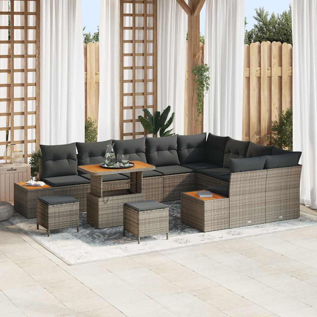 Garten-Sofa-Set mit Kissen 12 pcs Grau Poly Rattan