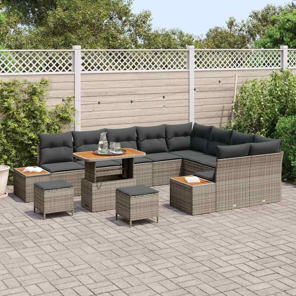 Garten-Sofa-Set mit Kissen 12 pcs Grau Poly Rattan