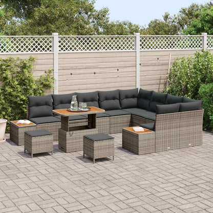 Garten-Sofa-Set mit Kissen 12 pcs Grau Poly Rattan