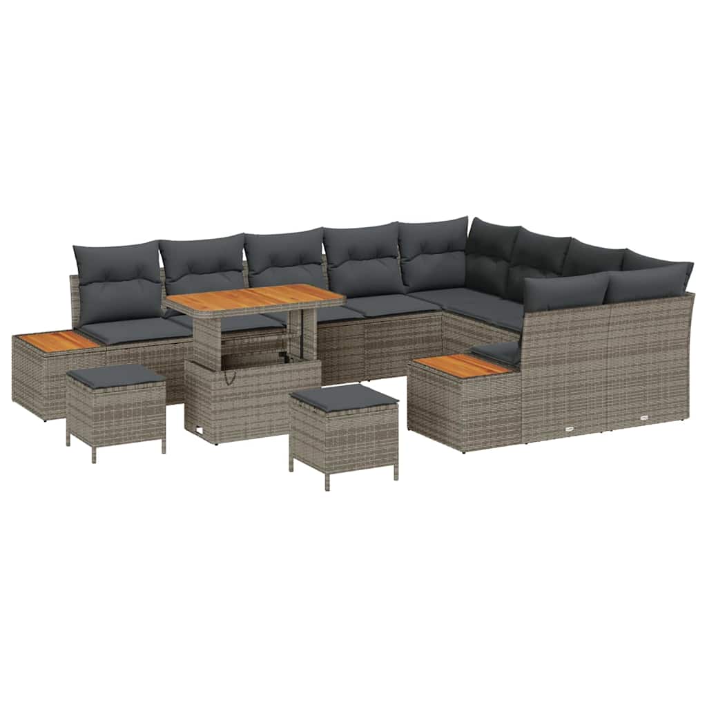 Garten-Sofa-Set mit Kissen 12 pcs Grau Poly Rattan