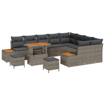 Garten-Sofa-Set mit Kissen 12 pcs Grau Poly Rattan