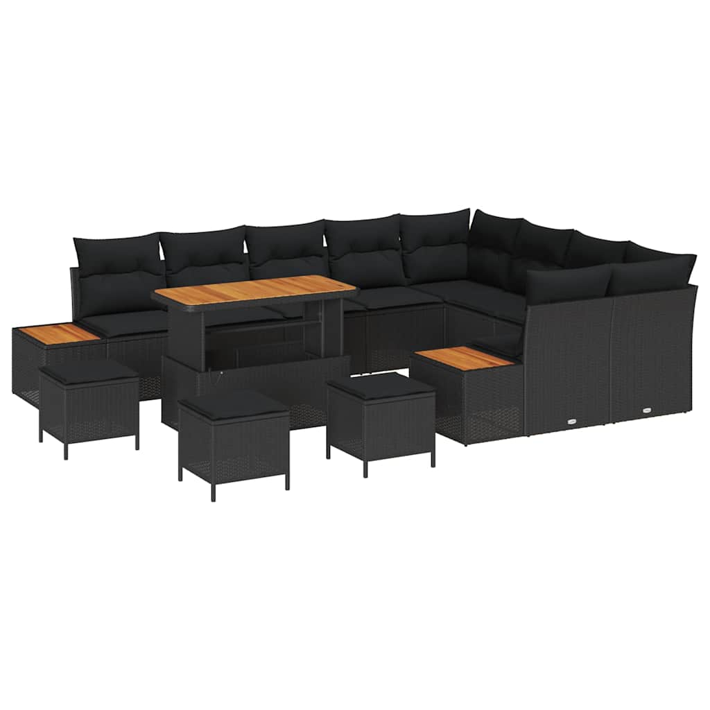 Garten-Sofa-Set mit Kissen 13 pcs Schwarz Poly Rattan