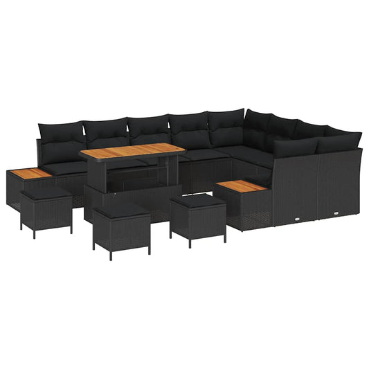Garten-Sofa-Set mit Kissen 13 pcs Schwarz Poly Rattan