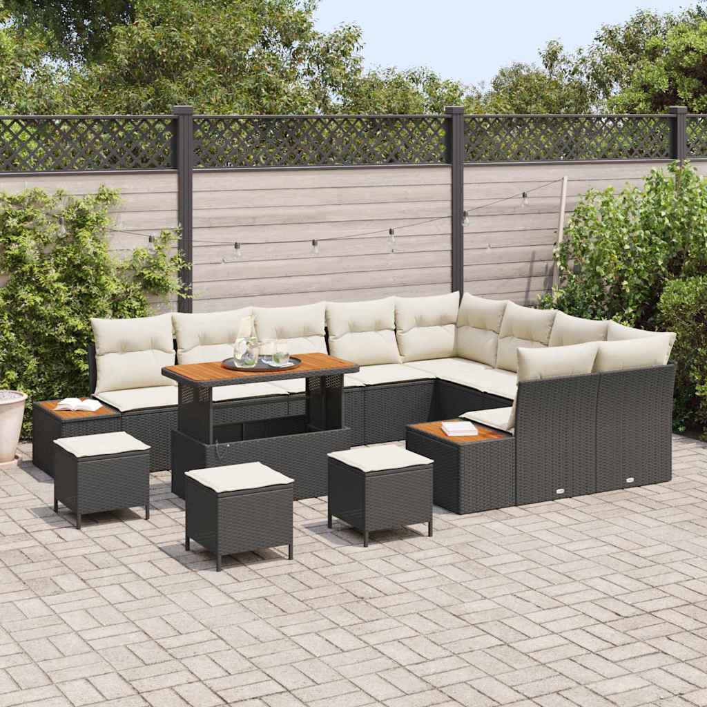 Garten-Sofa-Set mit Kissen 13 pcs Schwarz Poly Rattan