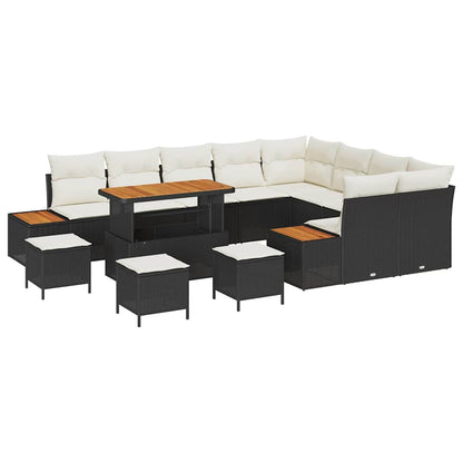 Garten-Sofa-Set mit Kissen 13 pcs Schwarz Poly Rattan