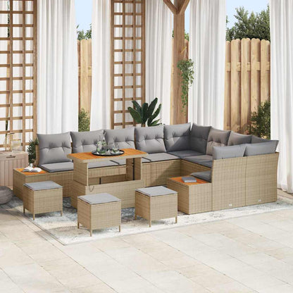 Garten-Sofa-Set mit Kissen 13 pcs Beige Poly Rattan
