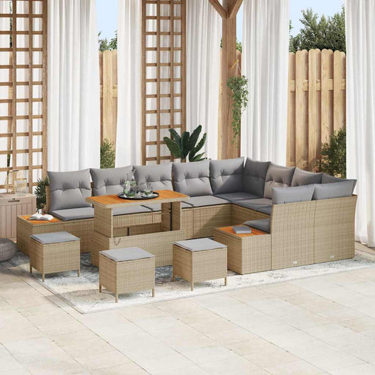 Garten-Sofa-Set mit Kissen 13 pcs Beige Poly Rattan