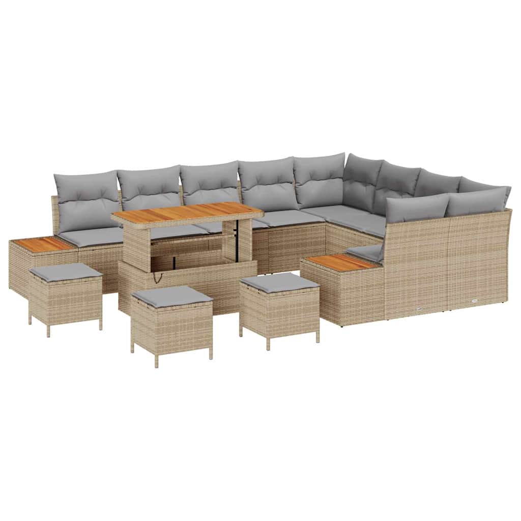 Garten-Sofa-Set mit Kissen 13 pcs Beige Poly Rattan