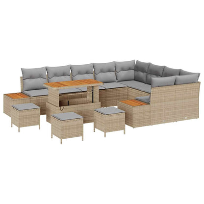 Garten-Sofa-Set mit Kissen 13 pcs Beige Poly Rattan