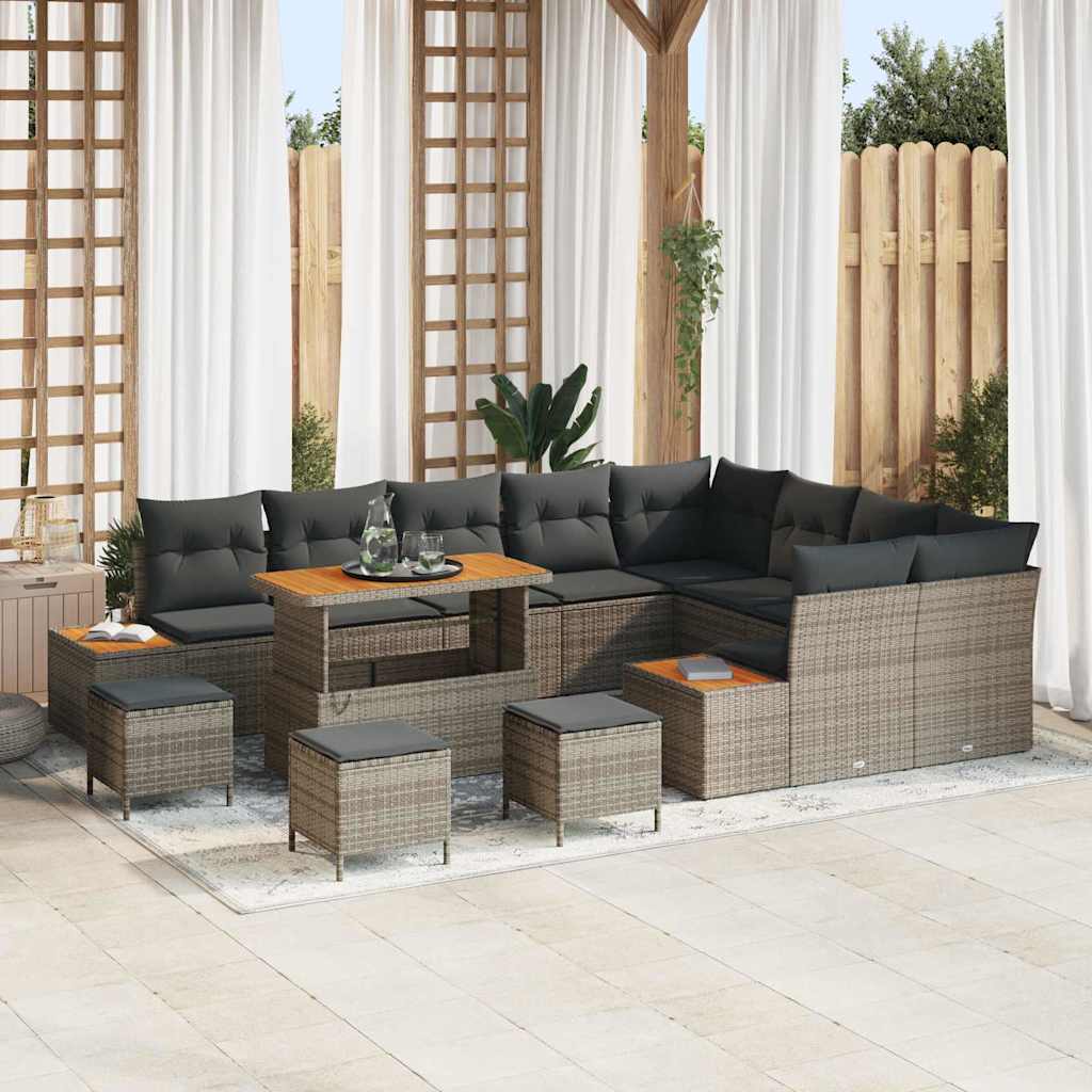 Garten-Sofa-Set mit Kissen 13 pcs Grau Poly Rattan