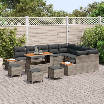 Garten-Sofa-Set mit Kissen 13 pcs Grau Poly Rattan