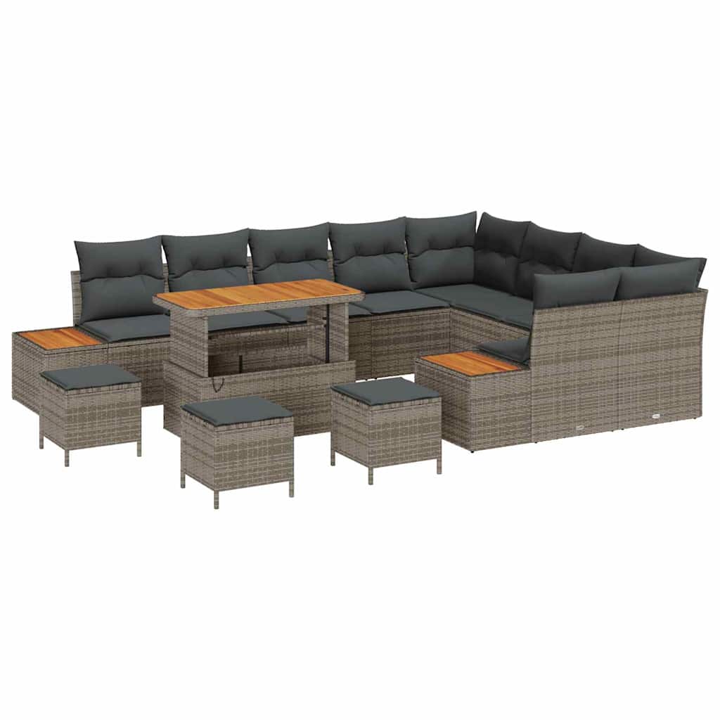 Garten-Sofa-Set mit Kissen 13 pcs Grau Poly Rattan