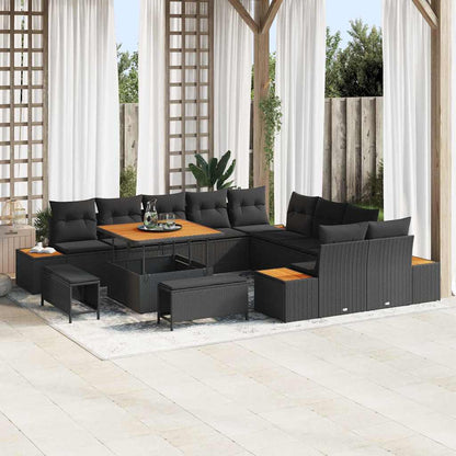 Garten-Sofa-Set mit Kissen 13 pcs Schwarz Poly Rattan