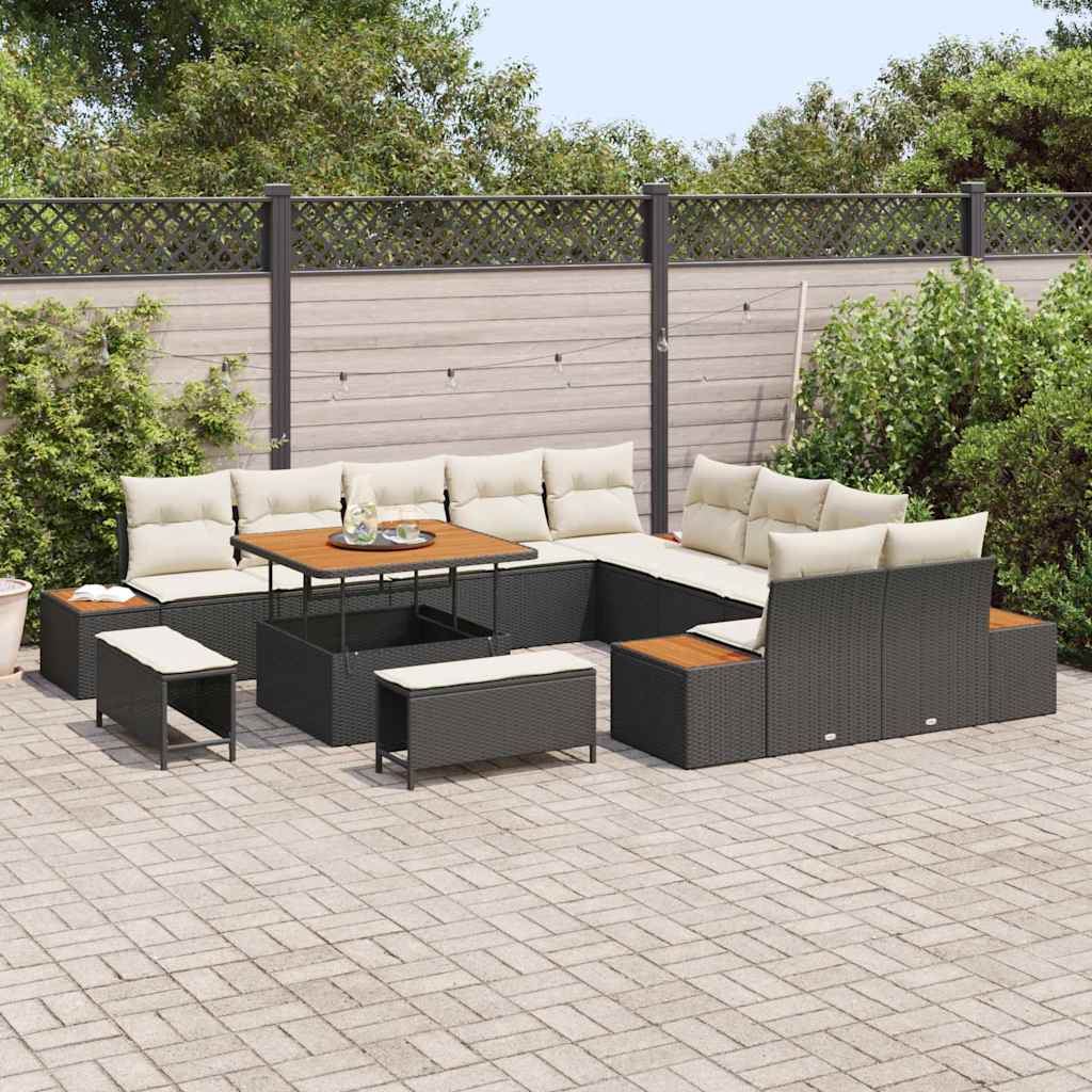Garten-Sofa-Set mit Kissen 13 pcs Schwarz Poly Rattan