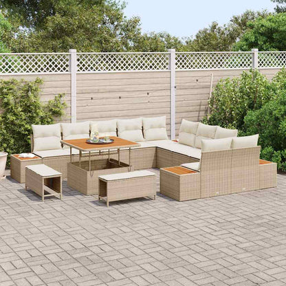 Garten-Sofa-Set mit Kissen 13 pcs Beige Poly Rattan