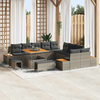 Garten-Sofa-Set mit Kissen 13 pcs Grau Poly Rattan