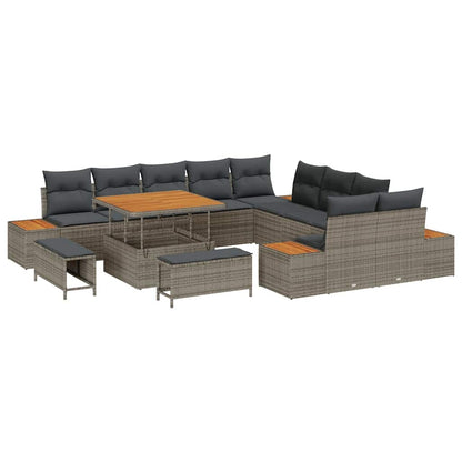 Garten-Sofa-Set mit Kissen 13 pcs Grau Poly Rattan