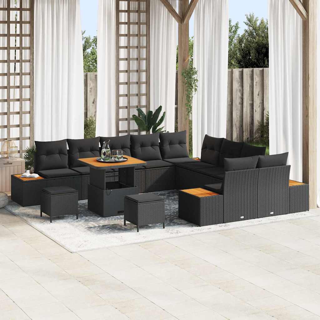 Garten-Sofa-Set mit Kissen 13 pcs Schwarz Poly Rattan