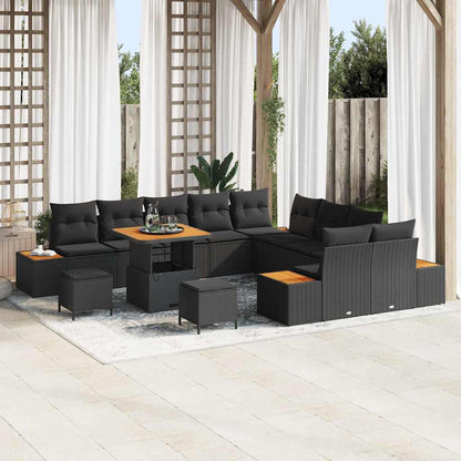 Garten-Sofa-Set mit Kissen 13 pcs Schwarz Poly Rattan