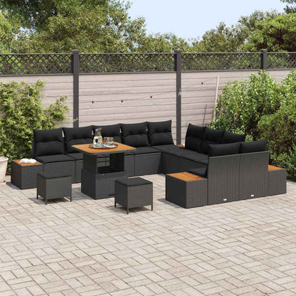 Garten-Sofa-Set mit Kissen 13 pcs Schwarz Poly Rattan