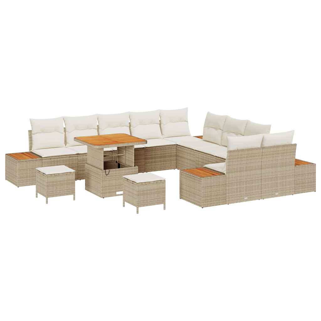 Garten-Sofa-Set mit Kissen 13 pcs Beige Poly Rattan