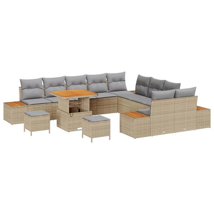 Garten-Sofa-Set mit Kissen 13 pcs Beige Poly Rattan
