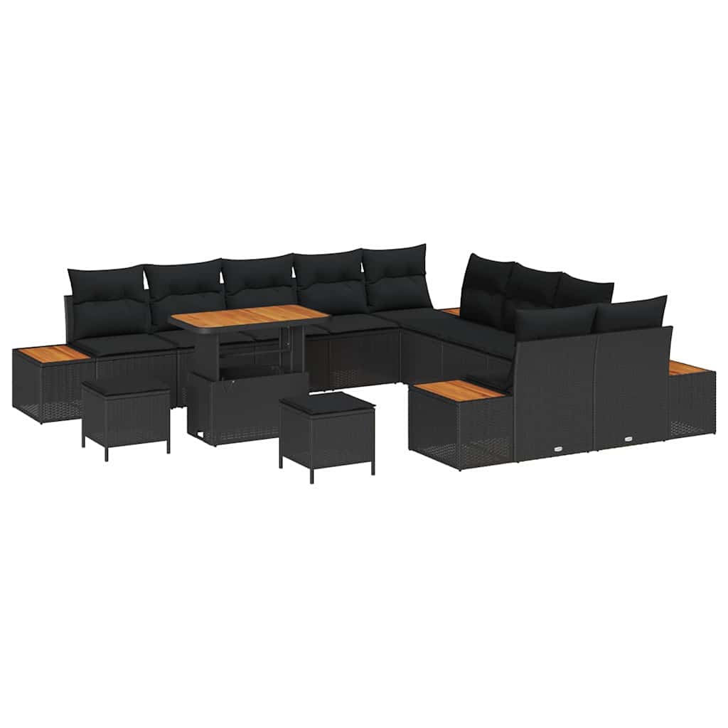 Garten-Sofa-Set mit Kissen 13 pcs Schwarz Poly Rattan