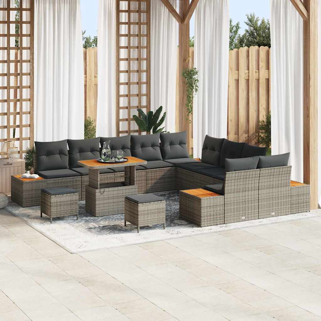 Garten-Sofa-Set mit Kissen 13 pcs Grau Poly Rattan