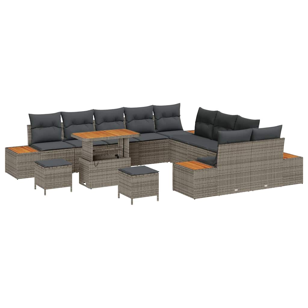 Garten-Sofa-Set mit Kissen 13 pcs Grau Poly Rattan