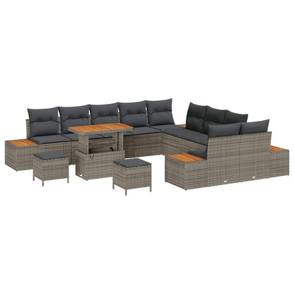 Garten-Sofa-Set mit Kissen 13 pcs Grau Poly Rattan