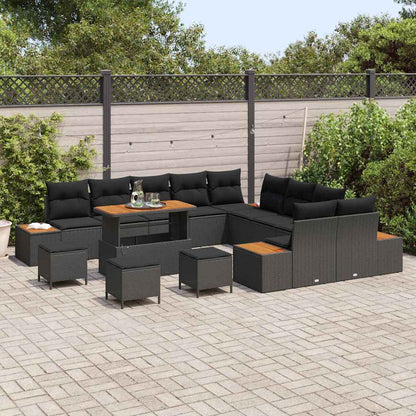 Garten-Sofa-Set mit Kissen 14 pcs Schwarz Poly Rattan